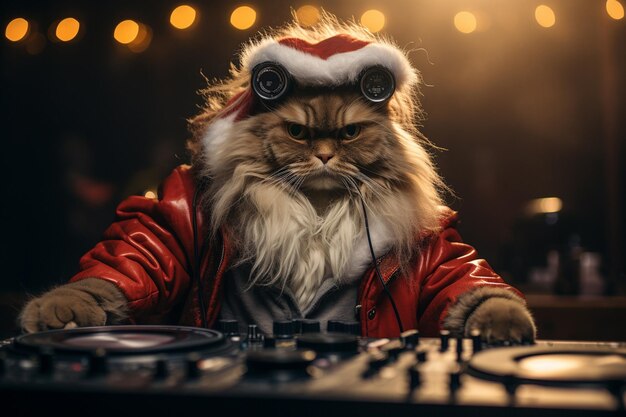 Cat New Year's DJ Closeup portrait Anthropomorphic animals Generative AI