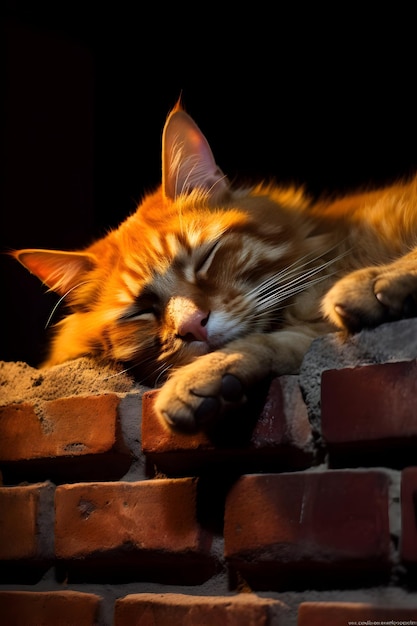 Cat Night Lying On Wall At
