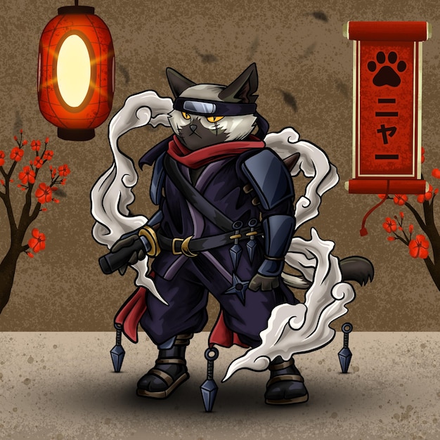 cat ninja illustration