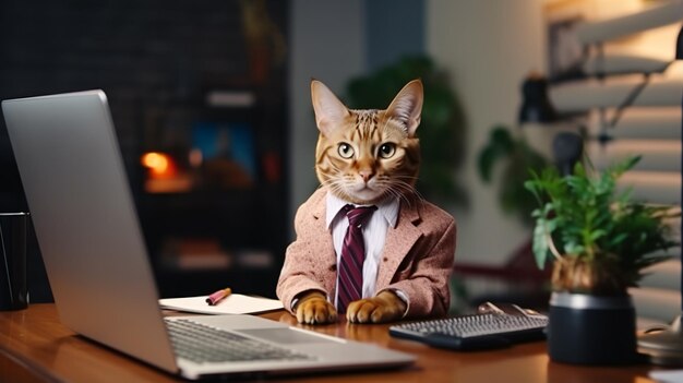 Photo the cat office clerk sits at the table