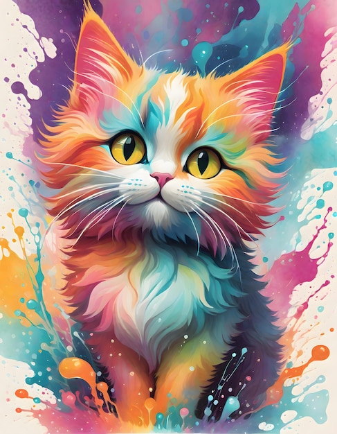 Cat op Vibrant Paint Splash achtergrond Generatieve AI