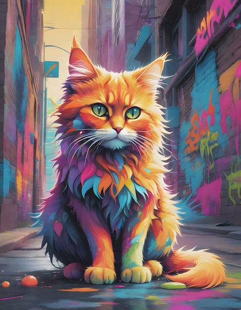 Cat op Vibrant Paint Splash achtergrond Generatieve AI