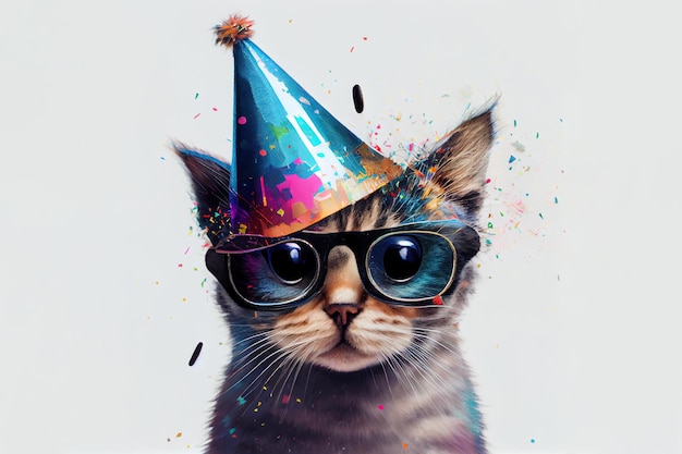 Gatto con cappello da festa e occhiali da sole generative ai