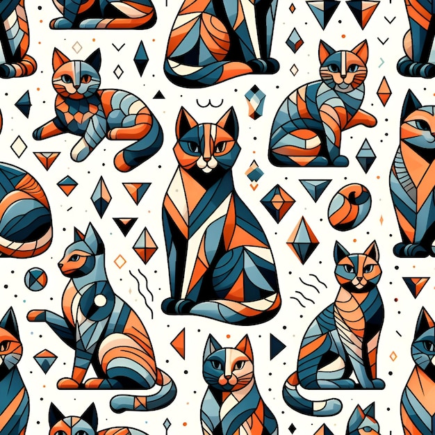사진 추상적인 스타일의 고양이 패턴 디자인