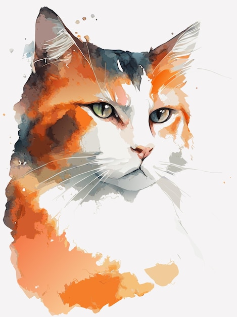 Cat photo Watercolor technique