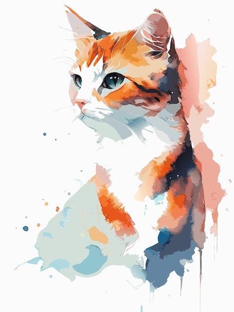 Cat photo Watercolor technique