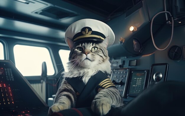 Photo a cat in a pilots uniform sits in a cockpit