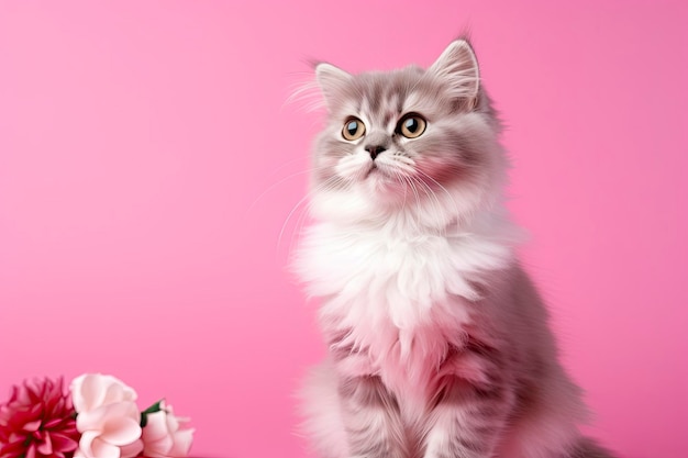 Cat on Pink Background AI Generated