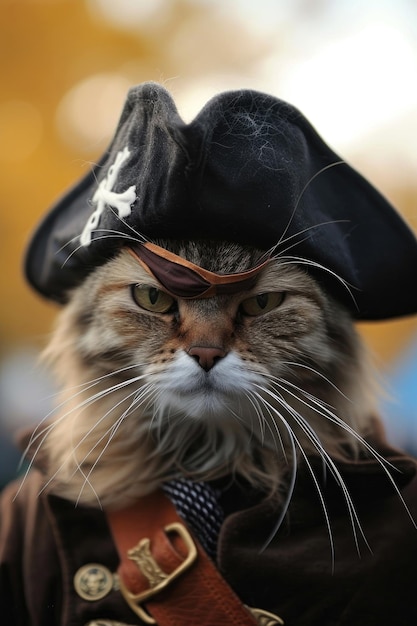 Photo a cat pirate with an eye patch and a pirate hat