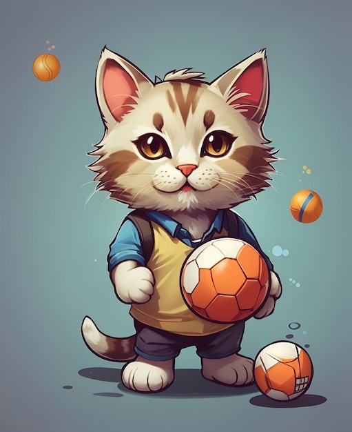 Кот, играющий в мяч, сгенерирован AI