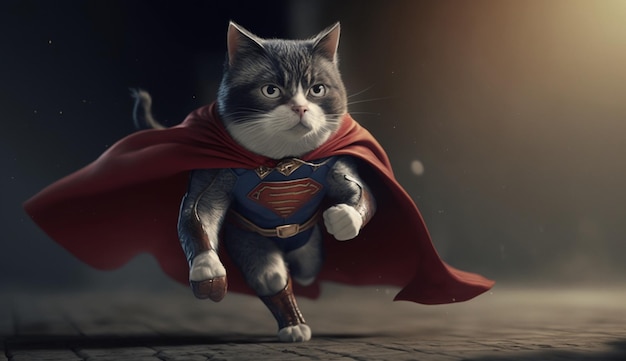 Cat playing the role of a superhero Generative AI