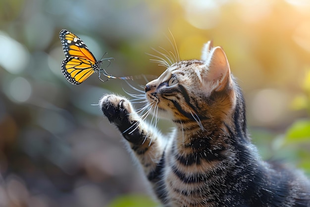 Cat Playing With Butterfly on a Stick Generative AI