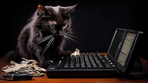 Кот играет с компьютером