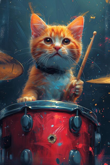 Cat plays the drums