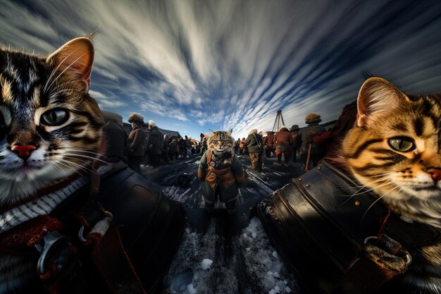 사진 고양이 북극 탐험가 일러스트 생성 ai