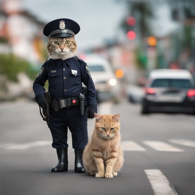 Cat in police uniform cute cat wallpaper fantasy image ai generator