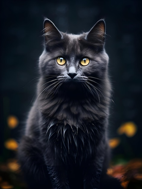 Портрет кошки на черном фоне