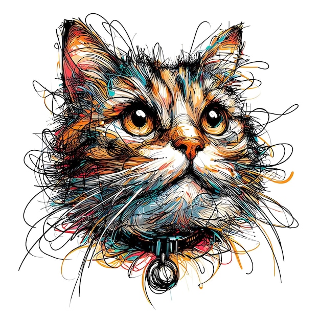 Cat Portrait Created with Complex and Swift Lines Background Illustration