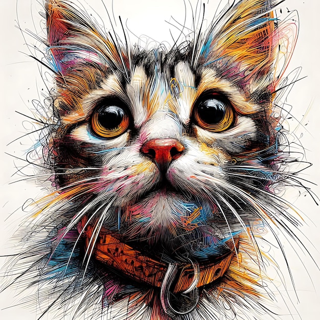 Cat Portrait Created with Complex and Swift Lines Background Illustration