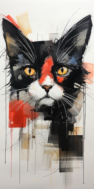 Cat portrait silhouette abstract modern art painting collage canvas expression illustration artwork