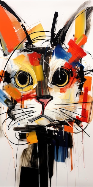 cat portrait silhouette Abstract modern art painting collage canvas expression illustration artwork