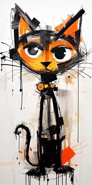 猫の肖像画のシルエット抽象現代美術絵画コラージュ キャンバス表現イラスト アートワーク