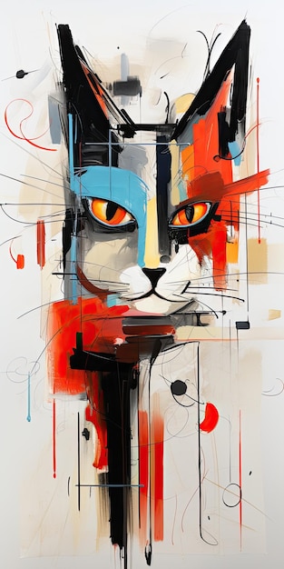 cat portrait silhouette Abstract modern art painting collage canvas expression illustration artwork