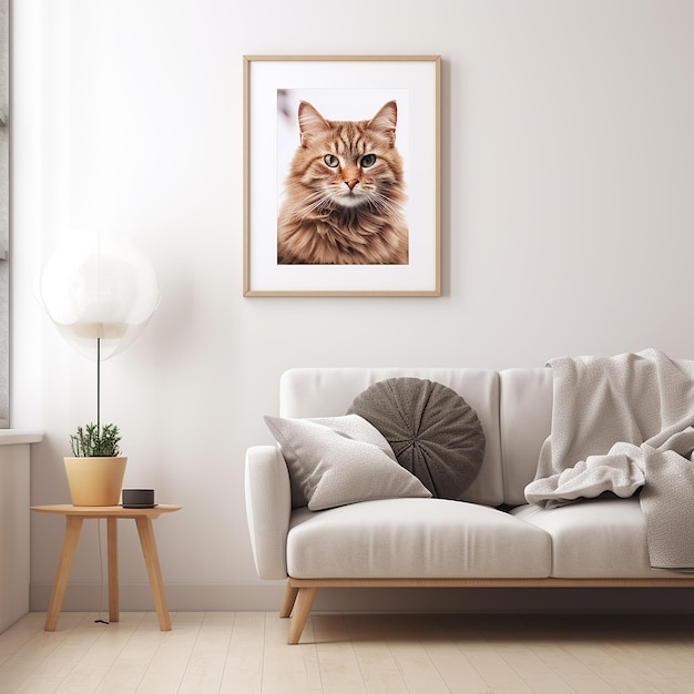 Premium Photo | Cat poster decoration on white wall