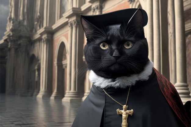 Cat priest illustration generative ai