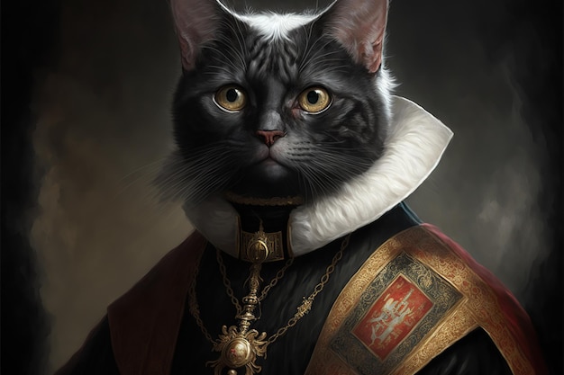 Cat priest illustration generative ai