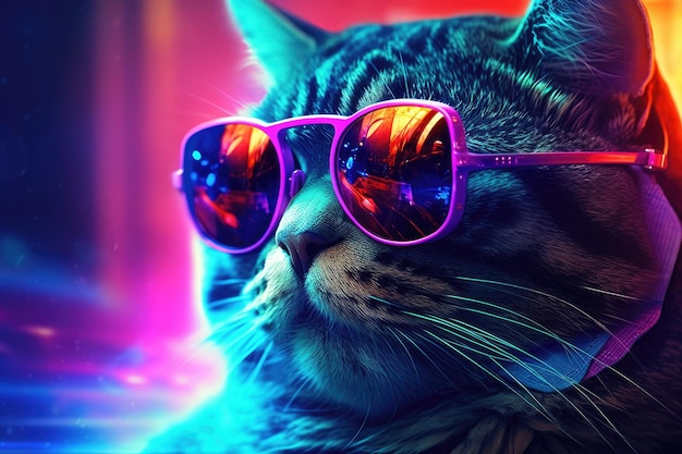 Cat in a purple and pink neon light