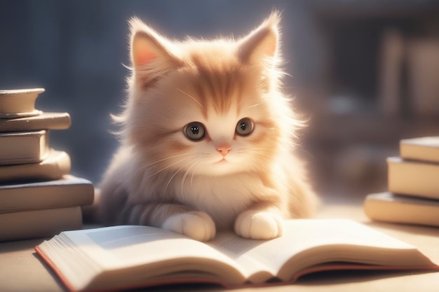 Cat Reading Books