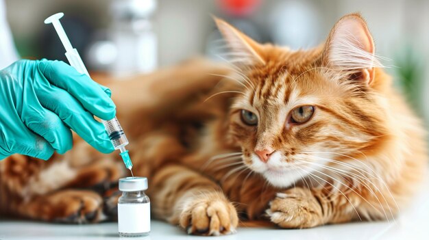 Cat Receiving Vaccination From Veterinarian Generative AI