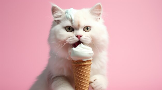 Foto il gatto apprezza il dolce congelato.