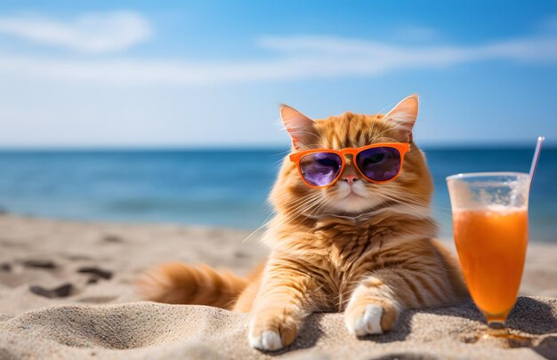 cat rest on beach summer