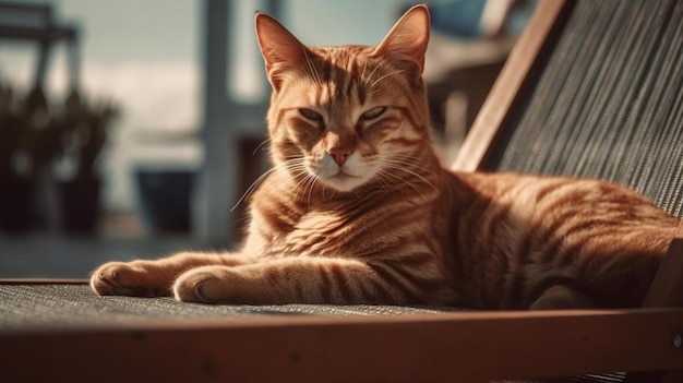 Cat resting on a sun lounger generative AI