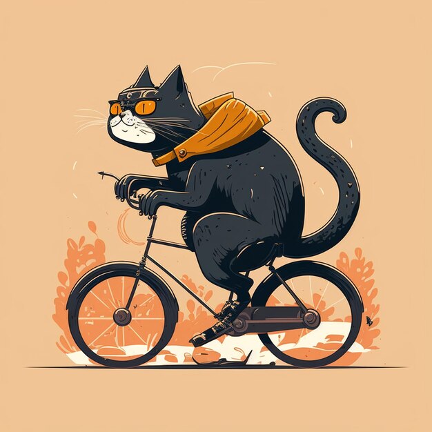 Photo cat riding a bike vector illustration