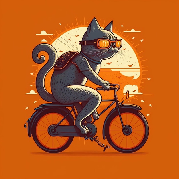 自転車に乗っている猫のベクトルイラスト