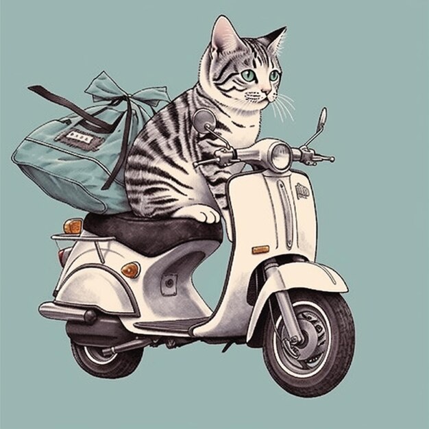 cat riding motorcycle catoon character illustration