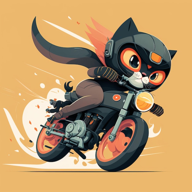 Кошка едет на мотоцикле вектор