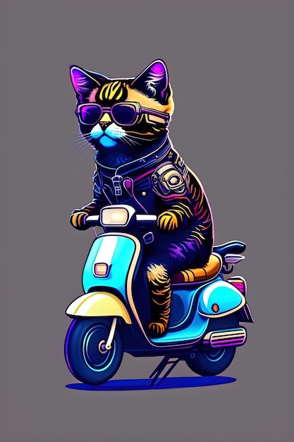 Кот на скутере в шлеме и солнцезащитных очках.