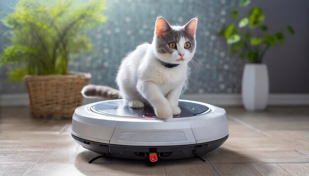 cat on robot vacuum cleaner