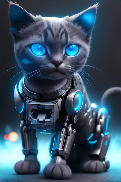 Foto un gatto robot con un occhio blu