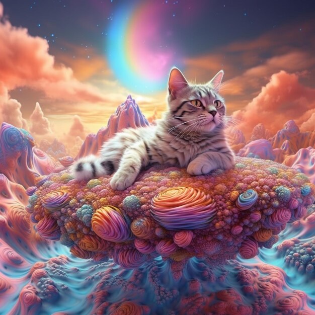 A cat on a rock in the sky