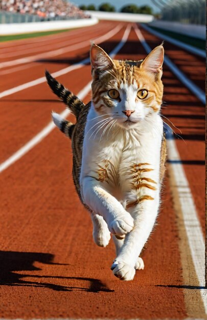 Photo cat running on background track desert nature wildlife and snow