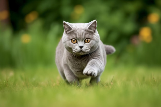 잔디밭을 달리는 고양이