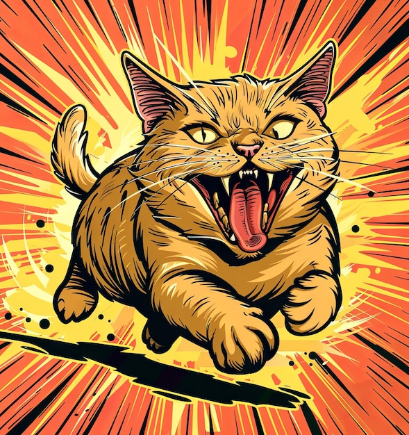 Cat running tongue stiking out cartoon