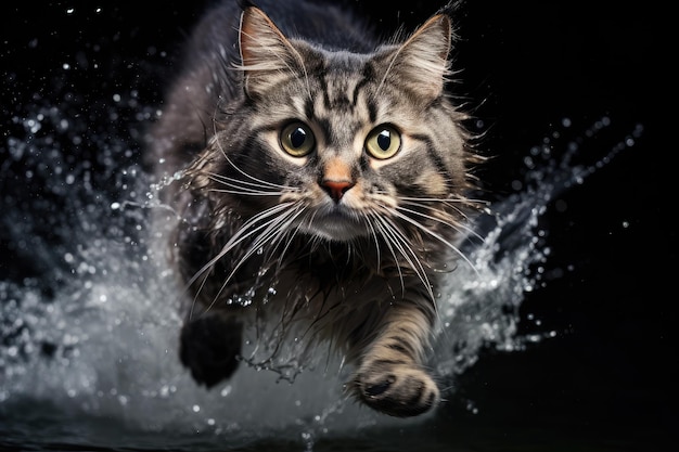 Photo cat running whiskers splayed air cat actionpacked speed photography