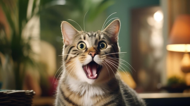 A cat's face is a canvas of its unexpected happy reaction
