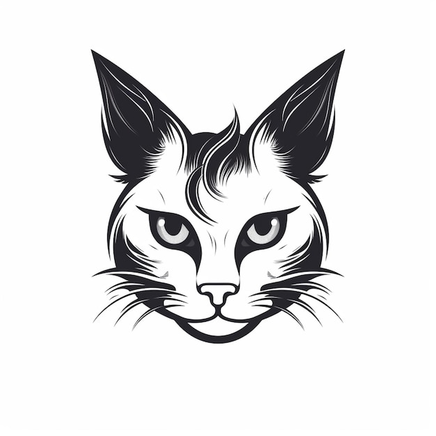 A cat's face with a black and white pattern.